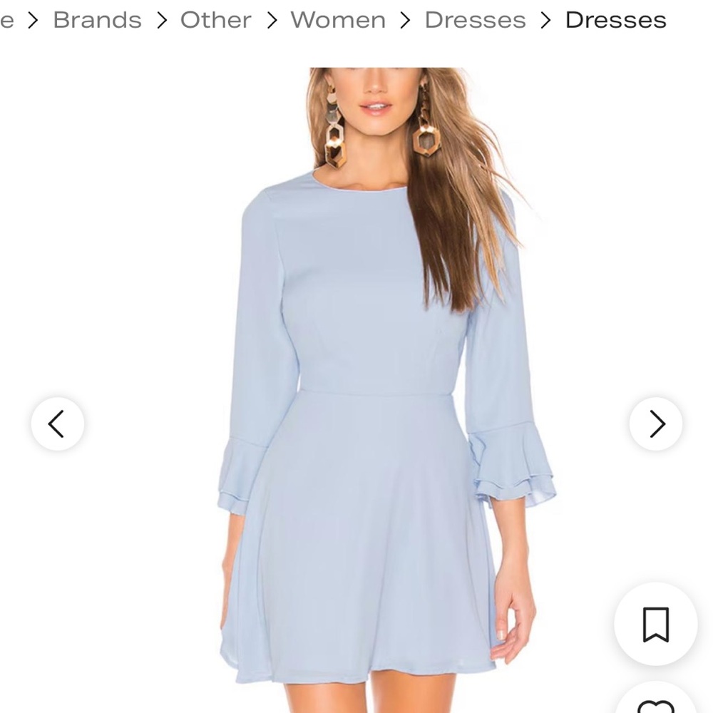 About Us Dress Light Blue Cut Out Back Mini with Ruffle Cuff Sleeve Flared Skirt